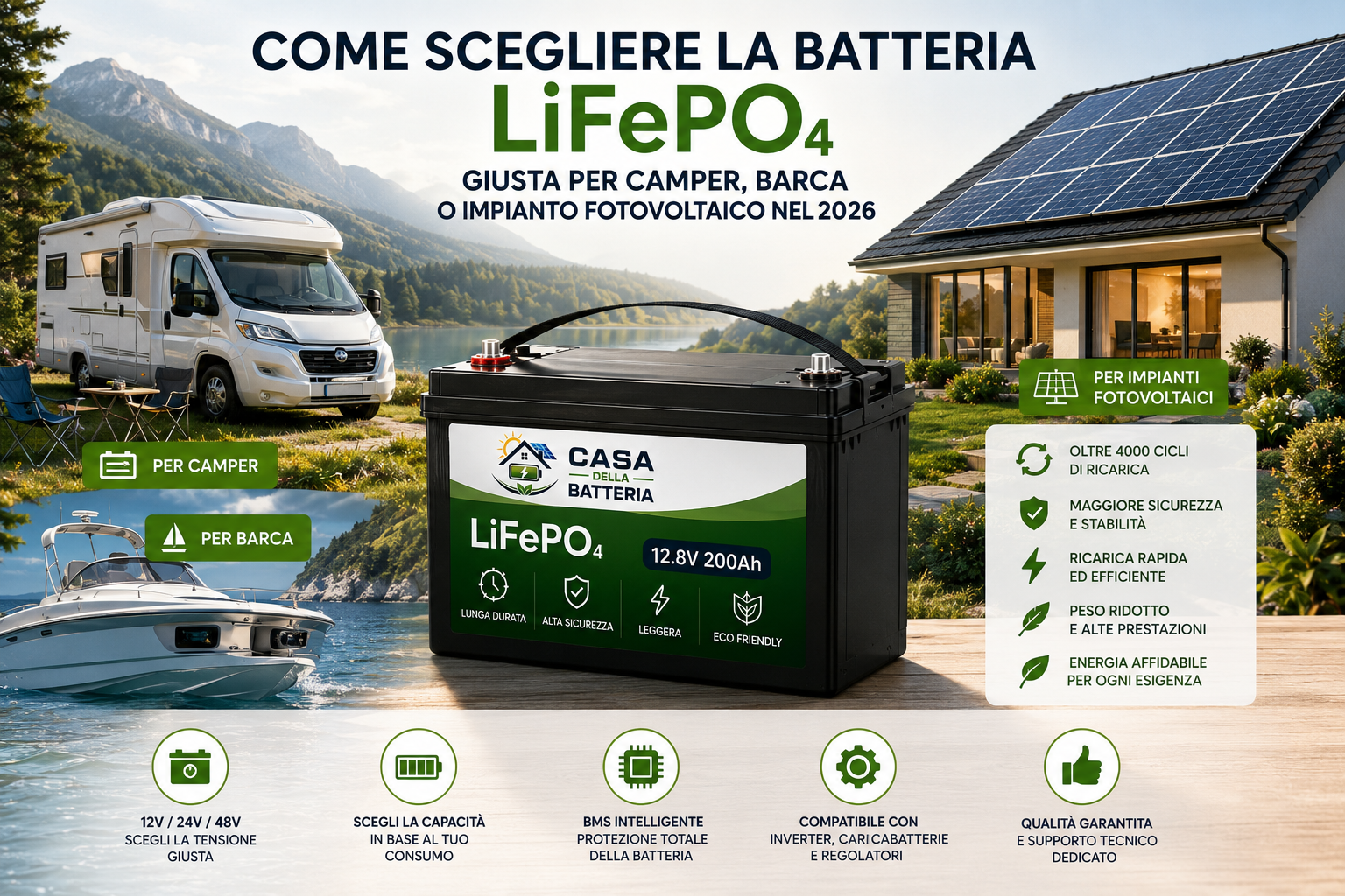 Come scegliere la batteria LiFePO₄ giusta per camper, barca o impianto fotovoltaico nel 2026