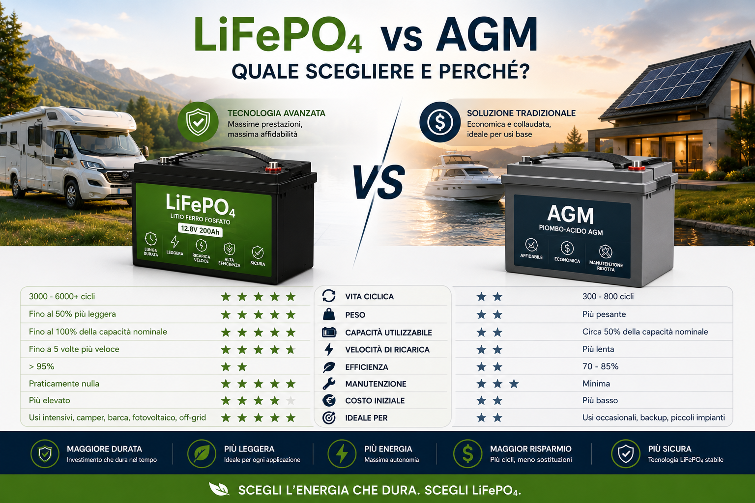 Batterie LiFePO₄ vs Batterie AGM: quale scegliere e perché?