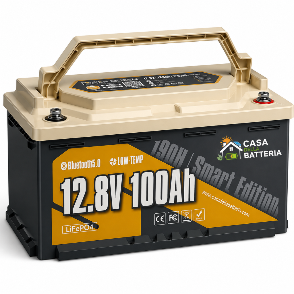 Power Queen Batteria LiFePO₄ 12V 100Ah Bluetooth H190 | BMS 100A