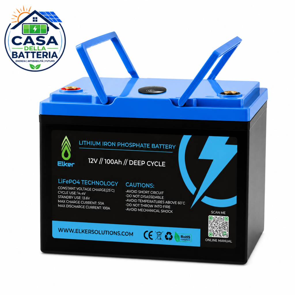 Batteria LiFePO₄ 12V 100Ah con BMS e Display LED | 1280Wh IP65