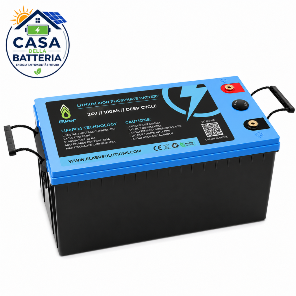 Batteria LiFePO₄ 24V 100Ah con BMS e Display LED | 2560Wh IP65