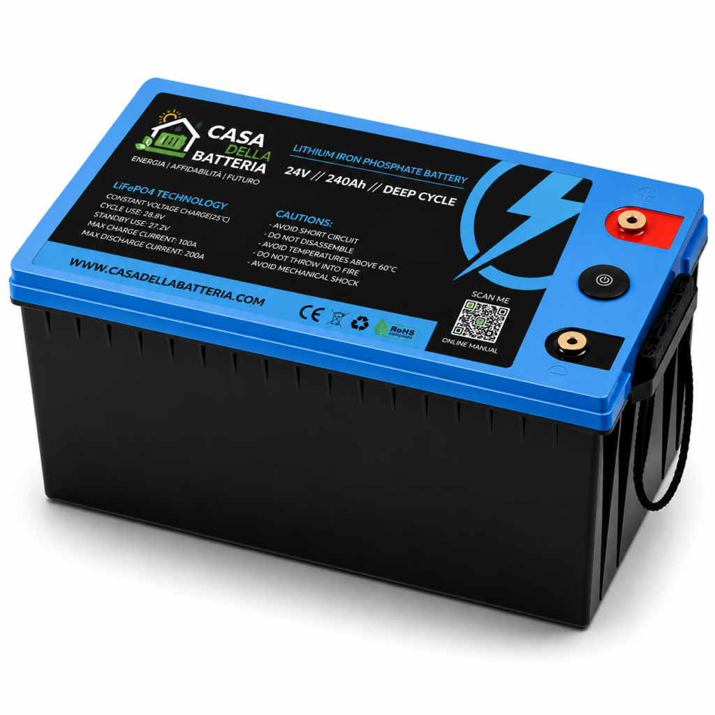 Batteria LiFePO₄ 24V 240Ah con BMS e Display LED | 6144Wh IP65